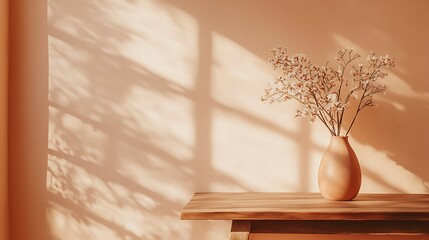 Warm Sunlight Illuminates Dried Flowers in Ceramic Vase, Close-Up Photo. AI Generated