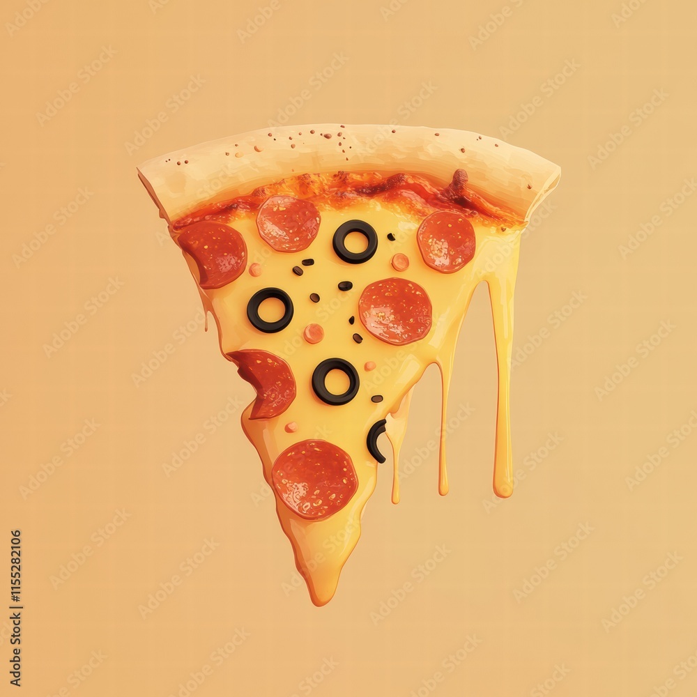 Aufkleber Stylized pizza slice with colorful toppings and cheese drips on minimalist background. Generative AI