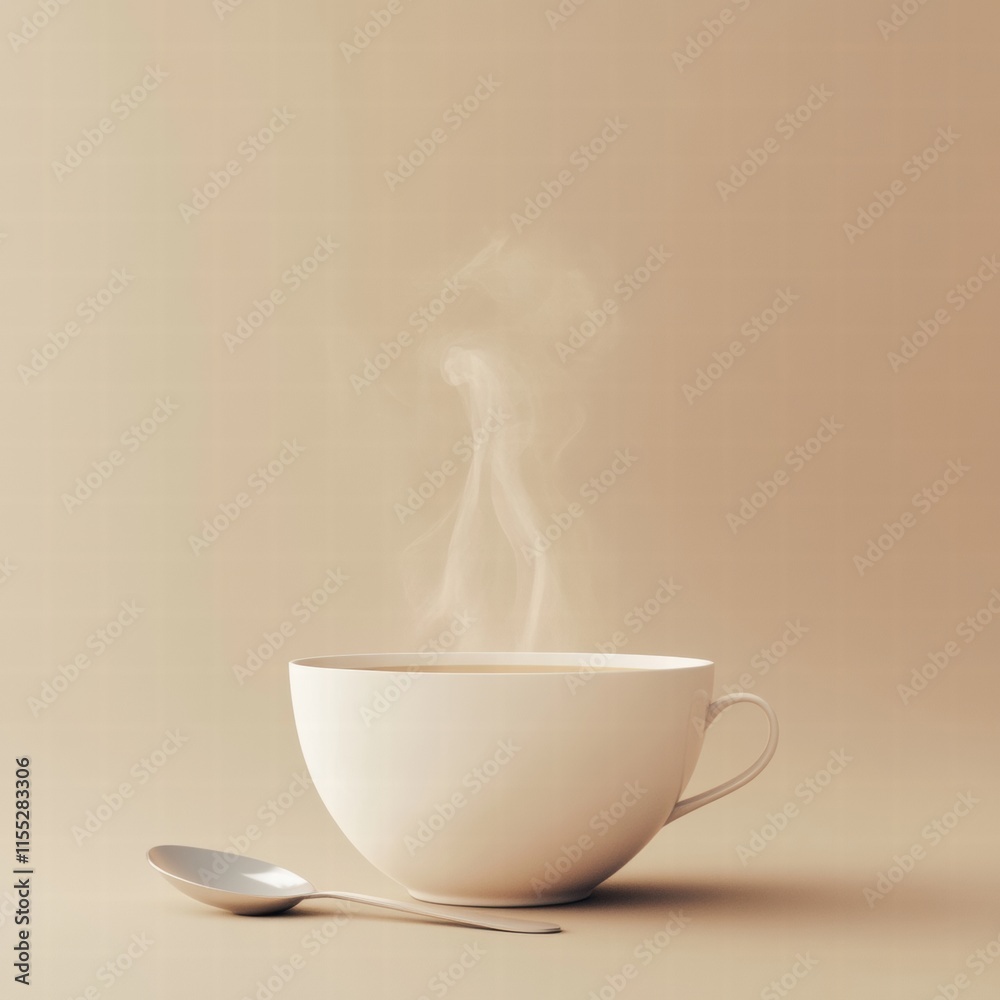 Aufkleber delicate steam rises from a warm soup bowl with a spoon on a minimalist background. generative ai