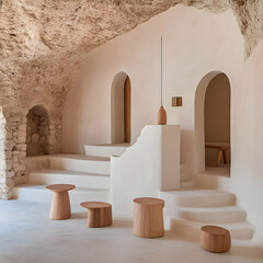 Cave Interior Design: Minimalist Wooden Furniture
