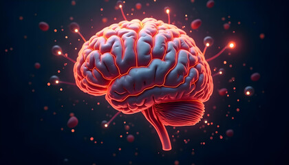 Glowing artificial brain with neural connections against a dark background
