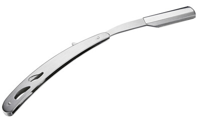 Steel straight razor isolated on a transparent background. Completely in focus. Focus stacking.