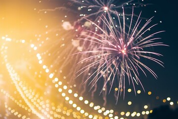 Obraz premium a vibrant display of fireworks against a golden-hued background