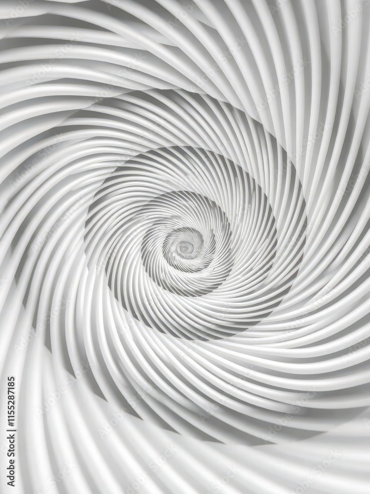 Poster abstract fibonacci spiral in white, creating a dynamic, organic pattern, art, elegant