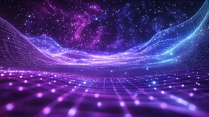 Vibrant Digital Painting: Shimmering Cosmic Landscape in Futuristic Style. AI Generated