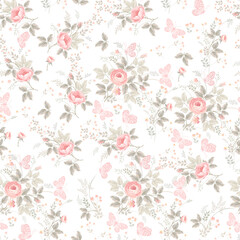 Seamless Pattern Design with Pink Floral Branches, Leaves, and Butterflies – Perfect for Home Textiles, Fabric Design, Wall Decor, Scrapbooking, Digital Paper, Notebooks, and More