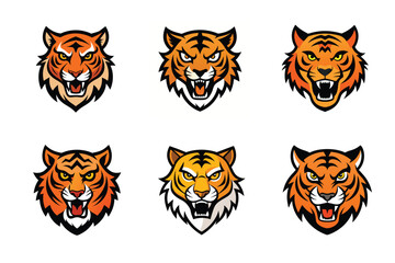 Tiger head mascot icon vector illustration. Animal head logo set