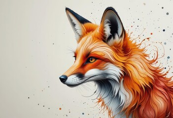 Obraz premium Close-up of a stylized fox head with vibrant orange fur on a light background.