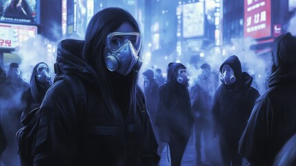 Imagine a futuristic city where everyone is required to wear advanced protective masks due to a heavily polluted atmosphere. Describe the design and functionality of these masks, 