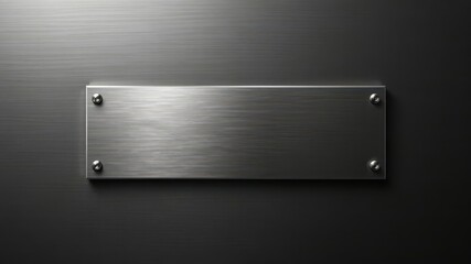 Sleek metal plate reflects light, contrasting brushed black backdrop, gleam, background