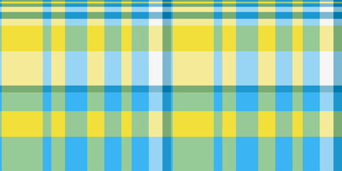 Idea fabric vector seamless, uniform plaid textile pattern. Asymmetric texture background check tartan in cyan and yellow colors.