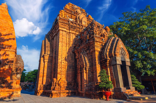 Po Nagar Cham Towers in Nha Trang in Vietnam. A famous tourist landmark with the heritage ancient ruins of the Cham temple complex