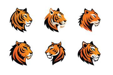 Tiger head mascot icon vector illustration. Animal head logo set
