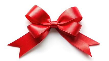 Fototapeta premium Red satin bow on a white background as a festive gift decoration