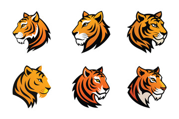 Tiger head mascot icon vector illustration. Animal head logo set