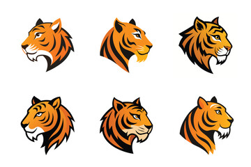 Tiger head mascot icon vector illustration. Animal head logo set