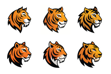 Tiger head mascot icon vector illustration. Animal head logo set