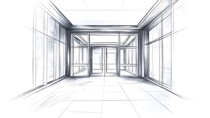 Fototapeta premium Stunningly Realistic Hand-Drawn Sketch: Modern Office Entrance Design. AI Generated