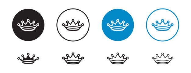 Set of 8 "Crown" icons with an unexpanded vector & 1 silhouette - Crown icon with sharp elegant points intricate details n polished finish symbolizing royalty power n prestige