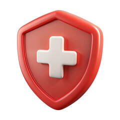 Obraz premium red shield icon with a medical cross 3d icon in cartoon plastic style minimal isolated on transparent white background, clipping path