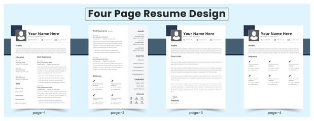 Modern Resume or CV And Cover Letter Template With 4 Page.
