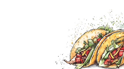 Vibrant Hand-Drawn Illustration: Delicious Tacos on White Background. AI Generated
