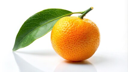 High-resolution close-up of a single kumquat, isolated on white.  A vibrant citrus fruit stock photo perfect for food photography.