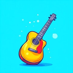 A Vibrant Yellow Acoustic Guitar on Blue Background