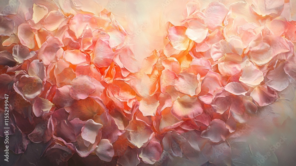 Aufkleber heart shape made of soft pink flower petals on abstract background