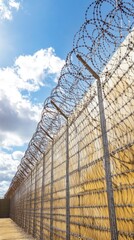 Barbed wire and razor wire protecting a high security perimeter fence