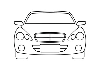Minimalist Continuous Line Art of a Car Front View with Detailed Headlights, Grille, and Windshield