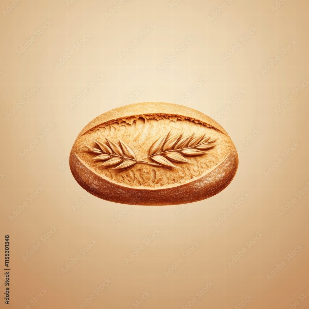 Leinwandbilder minimalist bread loaf with decorative wheat grains for mock up and template use with copy space avai