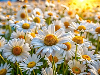 Fototapeta premium High-resolution floral photography captures a detailed, textured daisy meadow landscape.