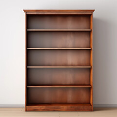 Fototapeta premium Empty Wooden Bookcase Five Shelves Modern Interior Design