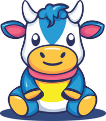 Fototapeta premium Cute cow sitting Mascot style cartoon vector on white background