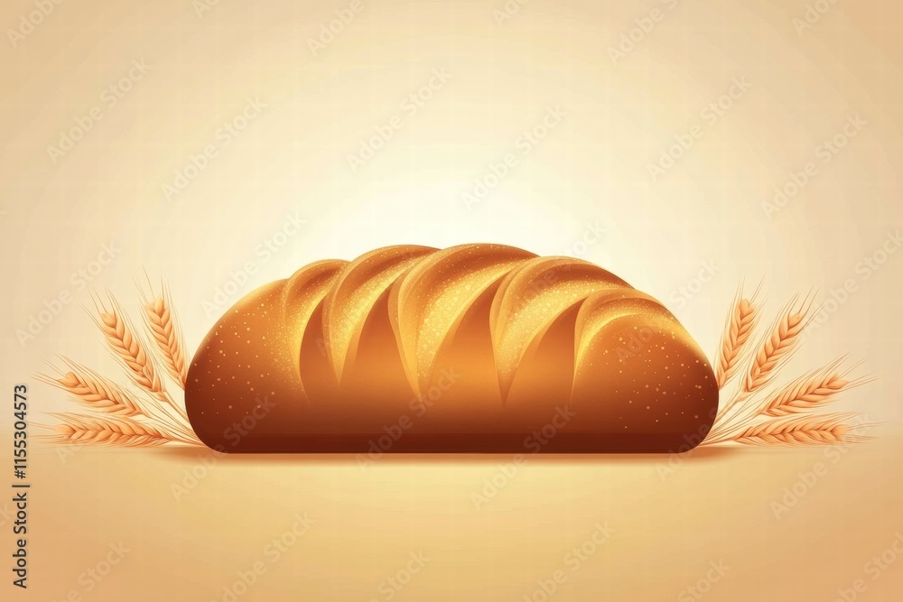 Poster Minimalist bread loaf with wheat grains mock up featuring ample copy space for text or branding needs. Generative AI