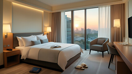 3d rendering beautiful comtemporary luxury bedroom, Generative AI
