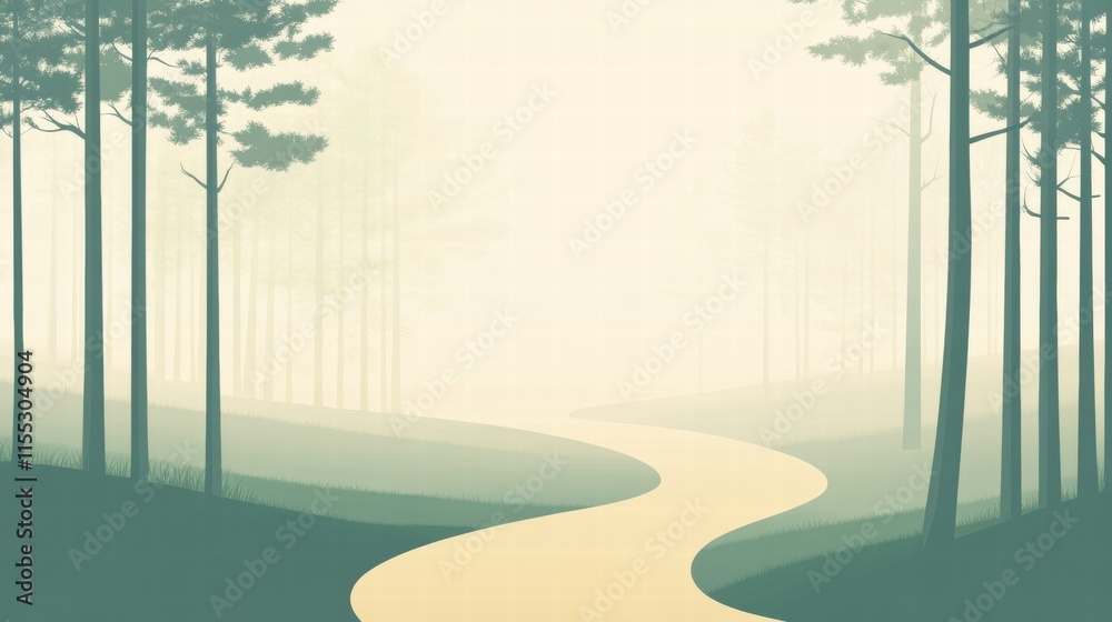 Poster Winding forest path leading into the misty distance with space for your text and message. Generative AI