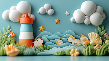 Lighthouse in paper cut style