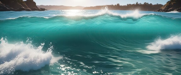 Fototapeta premium Sunlit, turquoise water with dynamic wave splashes , splashing, shimmering