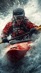 Fearless Kayaker Navigating Intense Whitewater Rapids with Determined Focus