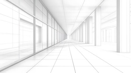 Modern Minimalist 3D Render: Clean Corridor Perspective. AI Generated