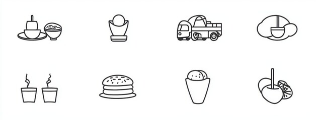 Fototapeta premium A set of modern, outlined food truck icons tailored for web design, with a white background
