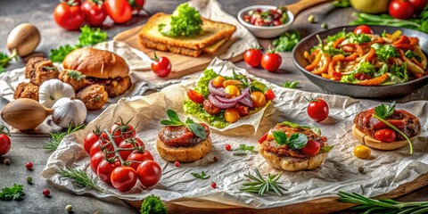 High-resolution images of delicious food, beautifully presented against a crumpled white paper backdrop.