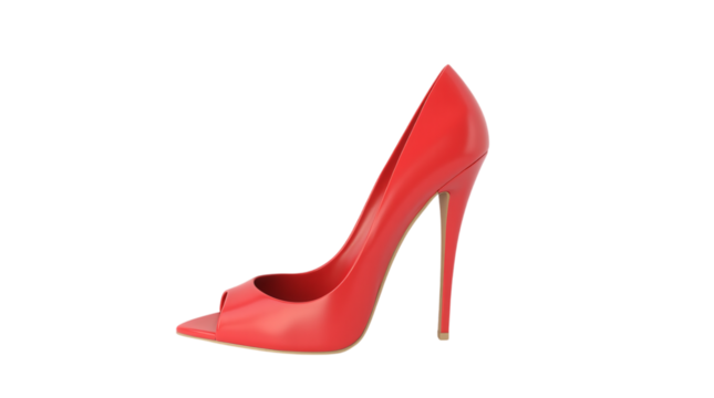 Single Red High Heel Shoe Isolated on Transparent Background (PNG).