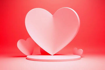 Minimal background, mock up with podium for product display,Abstract white geometry shape background minimalist Valentine's day pink background