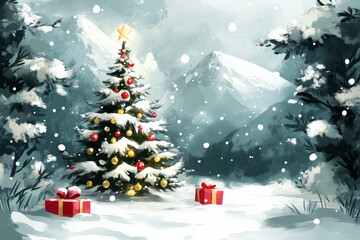 Obraz premium christmas tree with snow