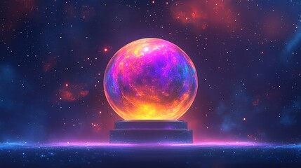Fototapeta premium A vibrant, cosmic orb radiating color against a starry background, symbolizing mystery.