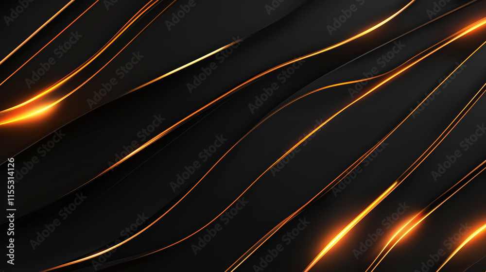 Poster elegant black background with flowing golden waves creating a modern and sophisticated visual effect