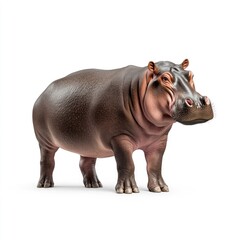Obraz premium Realistic 3D Render of a Hippopotamus Standing Proudly on a White Background for Nature and Wildlife Projects